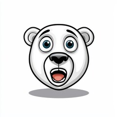 Cartoon illustration of a surprised polar bear with blue eyes and open mouth