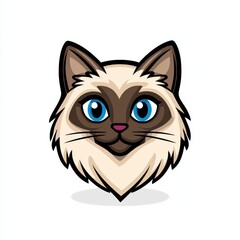 Obraz premium Cartoon illustration of a cat with light beige fur, blue eyes, and brown markings