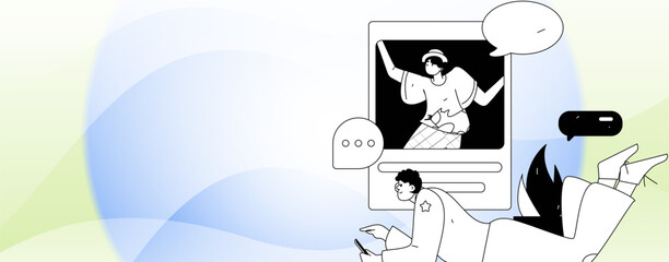 Virtual characters social communication concept business flat vector hand drawn illustration
