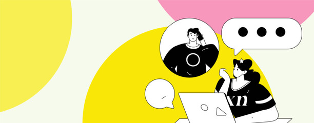 Virtual characters social communication concept business flat vector hand drawn illustration
