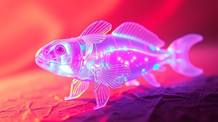 Glass Fish Sculpture Glowing in Pink Light........