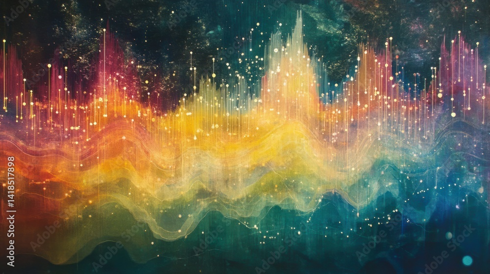 Poster abstract colorful sound wave pattern with bright lights and shapes
