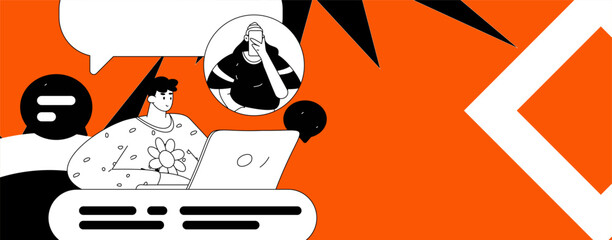 Virtual characters social communication concept business flat vector hand drawn illustration
