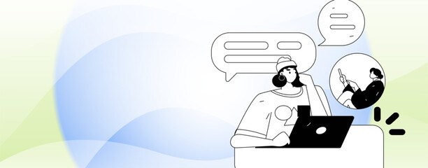 Virtual characters social communication concept business flat vector hand drawn illustration
