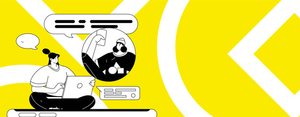 Virtual characters social communication concept business flat vector hand drawn illustration
