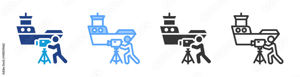 Poster marine surveyor icon set multiple style collection