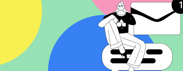 Virtual characters social communication concept business flat vector hand drawn illustration
