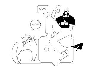 Virtual characters social communication concept business flat vector hand drawn illustration
