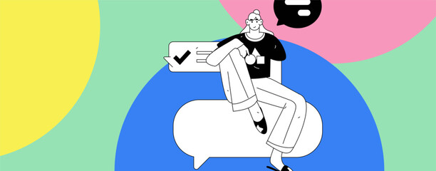 Virtual characters social communication concept business flat vector hand drawn illustration
