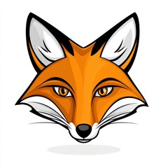 Obraz premium Cartoon illustration of a fox's face with orange fur, white markings, and yellow eyes