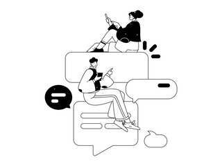 Virtual characters social communication concept business flat vector hand drawn illustration
