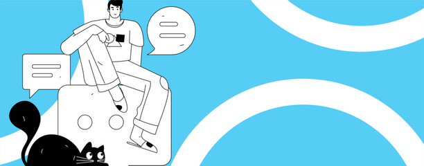 Virtual characters social communication concept business flat vector hand drawn illustration
