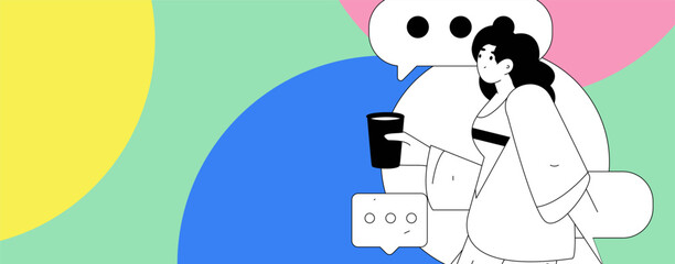 Virtual characters social communication concept business flat vector hand drawn illustration
