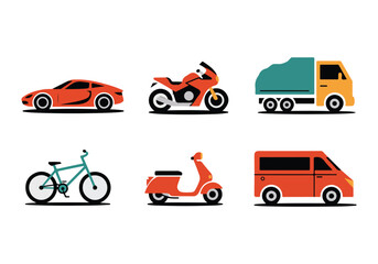 Transportation Vehicles Vector: Car, Motorcycle, Bicycle, Truck, and Van
