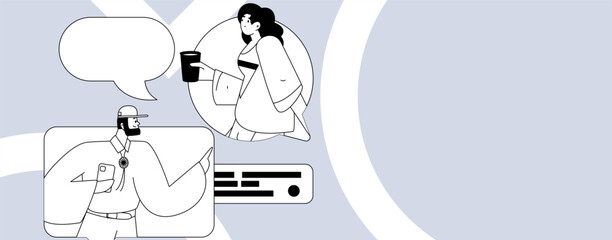 Virtual characters social communication concept business flat vector hand drawn illustration
