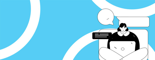 Virtual characters social communication concept business flat vector hand drawn illustration
