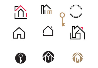 Real Estate and Home Icons Vector: House, Key, and Property Symbols