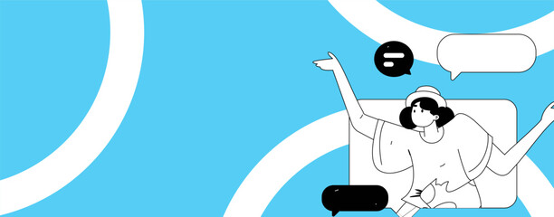 Virtual characters social communication concept business flat vector hand drawn illustration
