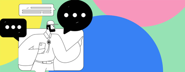 Virtual characters social communication concept business flat vector hand drawn illustration
