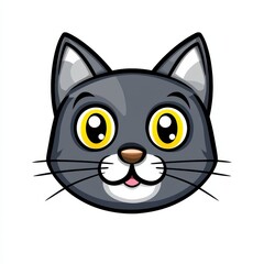 Fototapeta premium Cartoon illustration of a gray cat's face with large yellow eyes and black whiskers