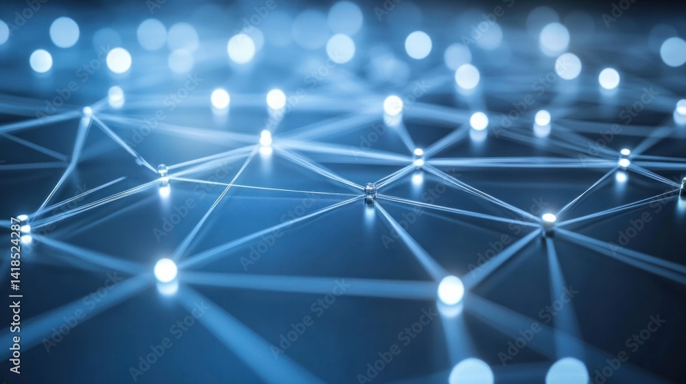 Poster abstract network visualization with glowing blue dots and lines