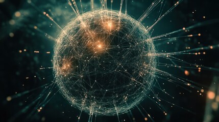 Futuristic Digital Sphere with Network Connections and Light Effects