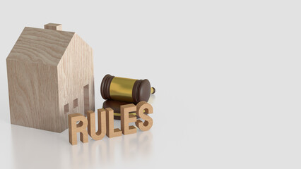 The House and hammer for property law concept 3d Rendering.