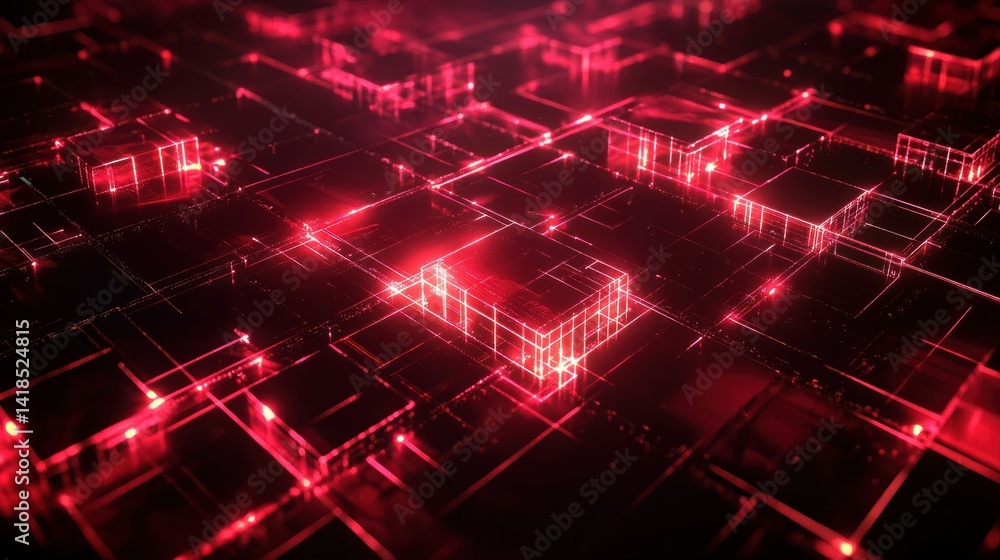 Poster abstract futuristic digital background with red glowing lines and shapes