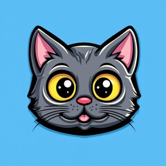 Fototapeta premium Cartoon illustration of a gray cat with large yellow eyes and pink ears