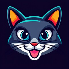 Vivid illustration of a playful cat with large blue eyes and open mouth