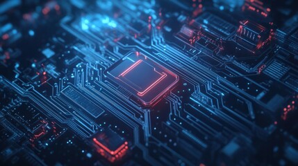 Abstract Circuit Board Design with Neon Lights and Colors