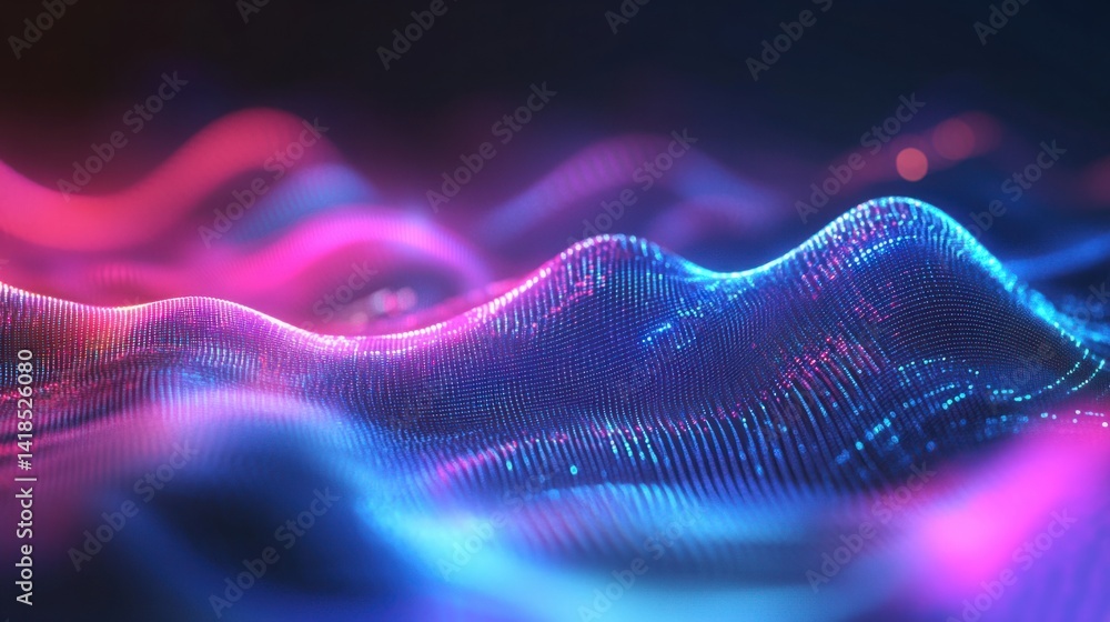 Poster abstract colorful waves with light and depth in digital space