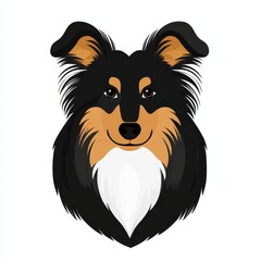 Obraz premium Illustration of a Shetland Sheepdog with black, tan, and white fur and alert expression