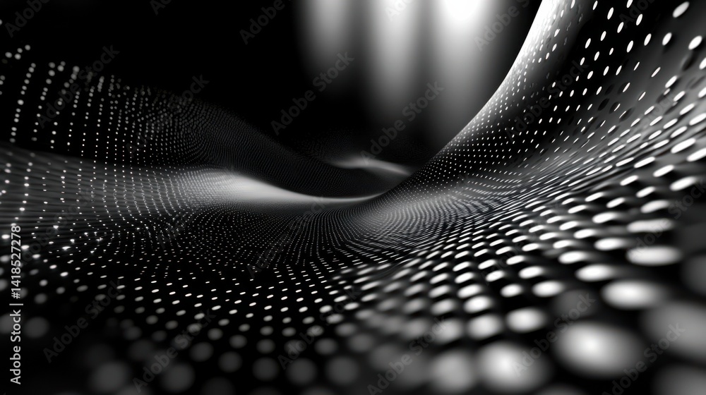 Poster abstract black and white wave pattern with dynamic dotted texture