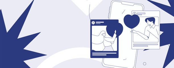 Virtual characters social communication concept business flat vector hand drawn illustration
