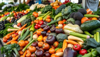Vibrant Colorful Display Of Fresh Produce At A Farmers Market