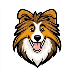 Naklejka premium Cartoon illustration of a Shetland Sheepdog with a white face and brownish-orange fur