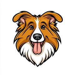Fototapeta premium Cartoon illustration of a friendly Collie dog with brown and white fur and yellow eyes