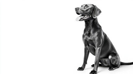 Obraz premium Charming Black Dog Sitting with Joyful Expression in Studio Setting