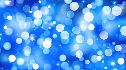 A vibrant blue background featuring glowing circular bokeh lights.