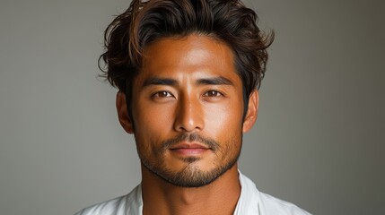 Fototapeta premium Close-up portrait of a man with tan skin and dark hair