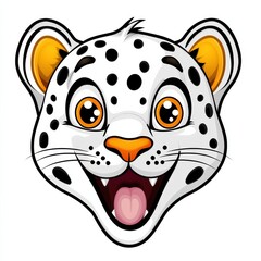 Cartoon illustration of a leopard's face with open mouth and bright orange eyes