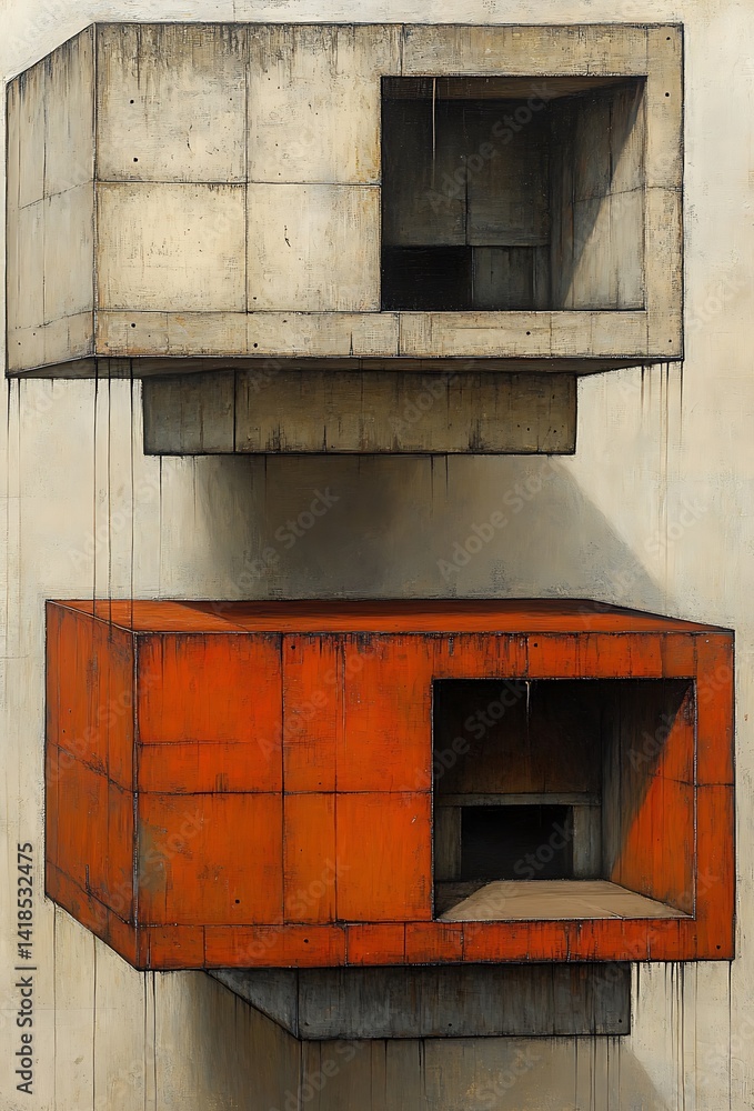 Aufkleber abstract geometric building elements showcasing brutalist architecture style