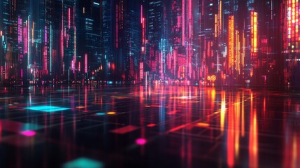 Obraz premium Cyberpunk city street with neon lights and futuristic architecture