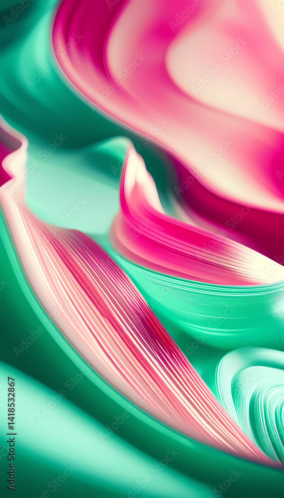Poster fluid forms intertwine as vibrant hues create a mesmerizing visual experience. the delicate movement