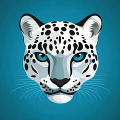 Vector illustration of a white leopard face with blue eyes and black spots