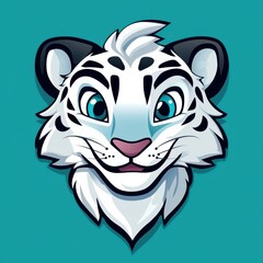 Cartoon illustration of a white tiger with blue eyes and a friendly expression