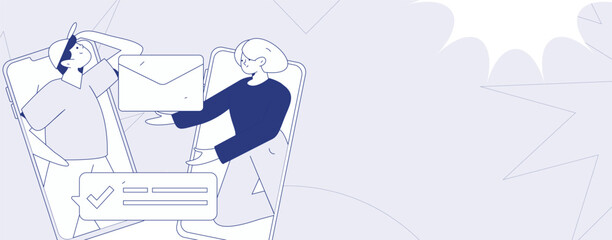 Virtual characters social communication concept business flat vector hand drawn illustration
