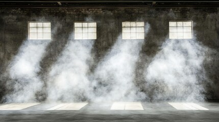 Dramatic Industrial Space with Light Rays and Dusty Atmosphere