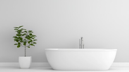 Fototapeta premium Modern Bathroom Design with Freestanding Bathtub and Potted Plant